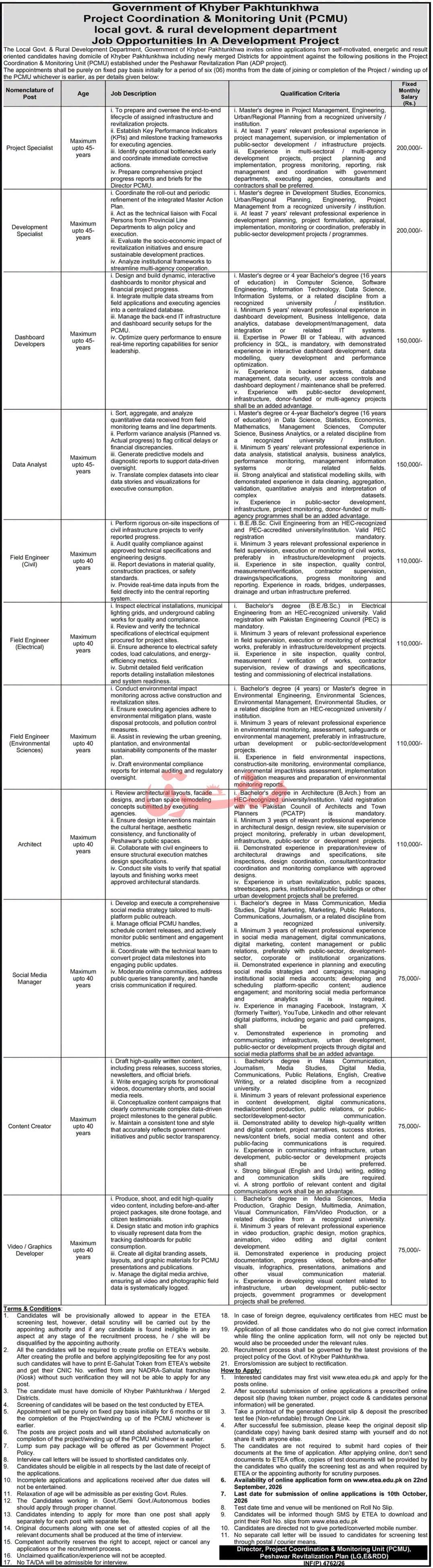 ETEA PCMU Local Govt KPK Jobs 2026 - Apply Online for 10+ Vacancies picture - Jobsinkpk jobsinkpk.online 