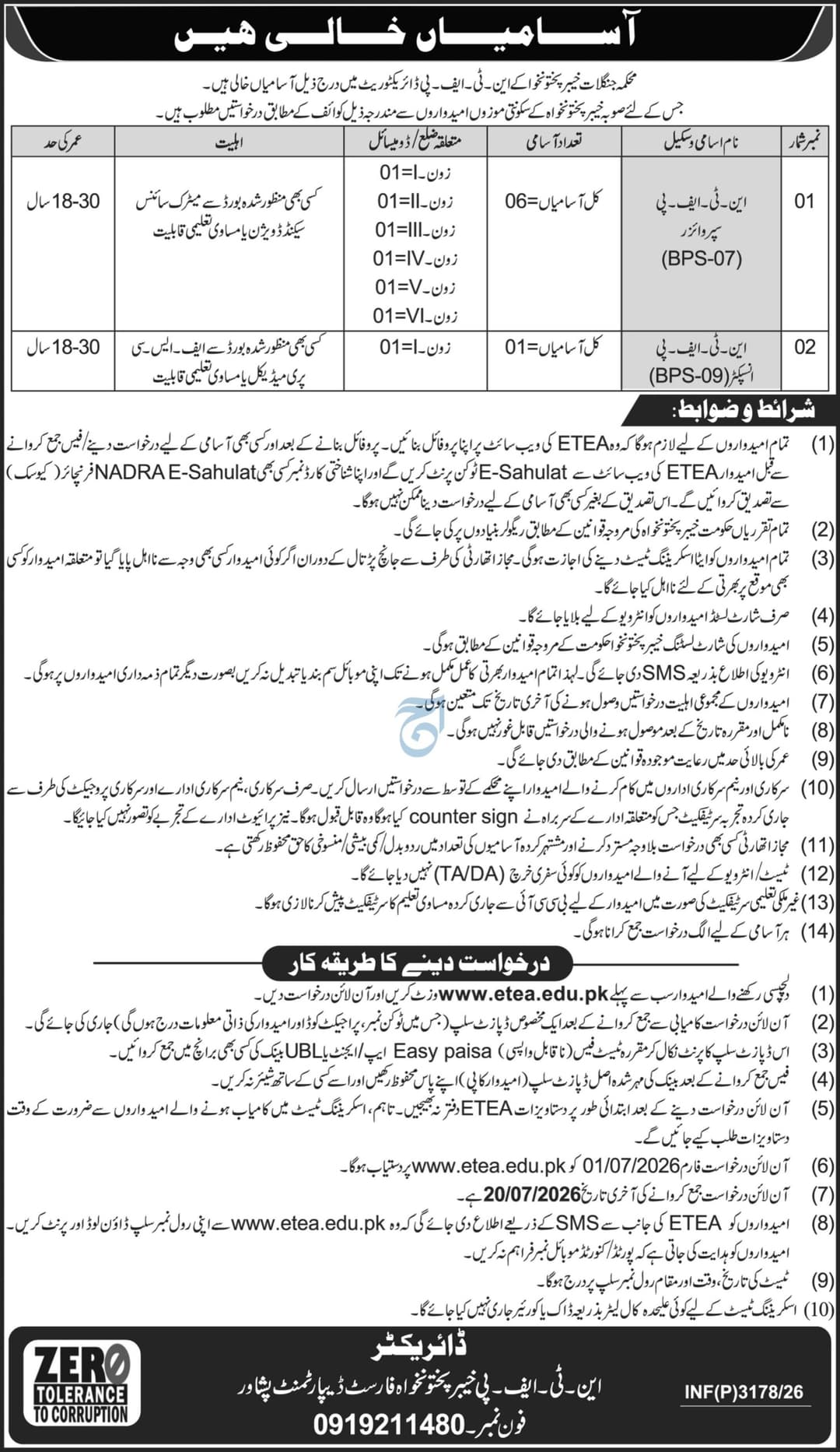 ETEA NTFP Directorate KPK Jobs 2026 | Inspector & Supervisor Positions Online Apply picture